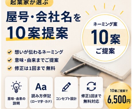 起業家が選ぶ屋号・会社名を10案提案ます 意味や語感まで整えた名前を、丁寧にお届けします イメージ1