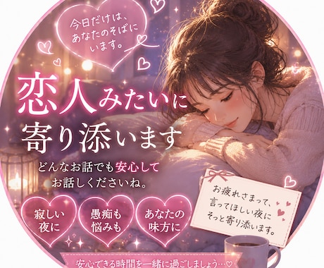 お疲れ様、おかえりが欲しい夜、あなたのそばにいます 恋人みたいにあなたに寄り添ってお話し聞きます、癒されに来てね イメージ1