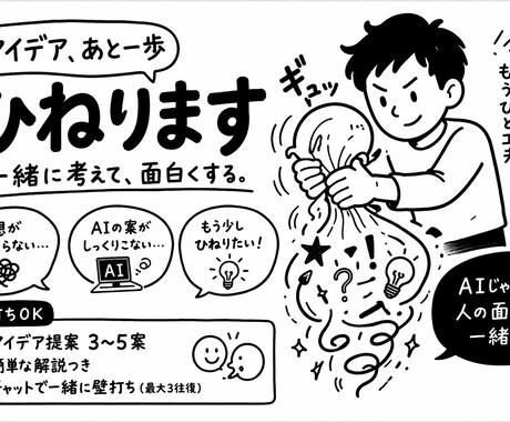 あと一歩のアイデア、人間が一緒にひねります 考えてる途中のアイデア、大歓迎 イメージ1