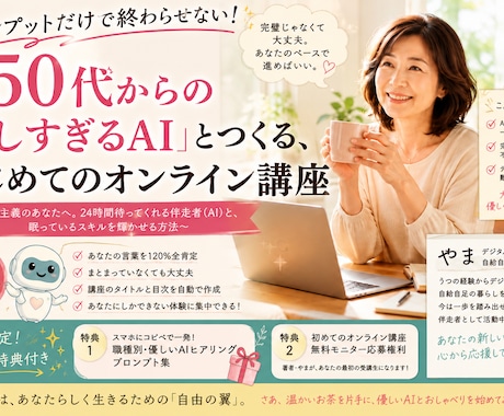 50代女性向け！優しいAIとつくる講座開発します 完璧主義のあなたへ！優しいAIと眠るスキルを輝かせる方法 イメージ1