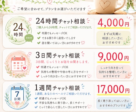1週間、あなたの味方・1番の理解者になります 答えを押し付けず、あなたの気持ちに寄り添います イメージ2