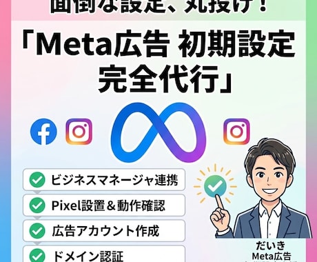 Meta広告の面倒な初期設定をすべて代行します Meta広告の初期設定を完全代行！広告の準備を全て丸投げ！ イメージ1