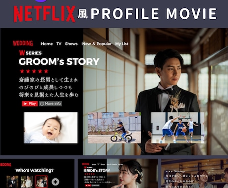 ネトフリ風ムービーテンプレート納品します 披露宴を盛り上げる！Canvaで自作プロフィールムービー！ イメージ1