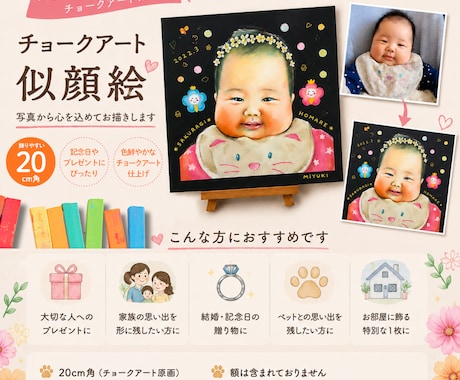 20cm角／チョークアートで似顔絵をお描きします イメージ1