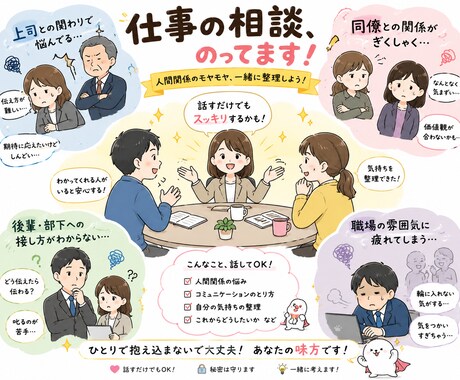 職場の人間関係・仕事の進め方・愚痴等相談乗ります 転職・職場内の人間関係・仕事への意識などなんでも相談OK！ イメージ1