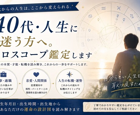 転職した方がいいか悩む方をホロスコープで読解きます 今の仕事を続けるべきか、適職・強み・転機を丁寧に鑑定します イメージ1