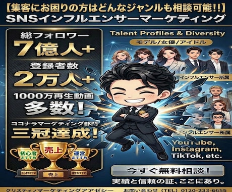 7億人強の影響力あるインフルエンサーが宣伝致します 業界驚愕の価格を実現/本物の認知拡大サービスを体感ください！ イメージ1
