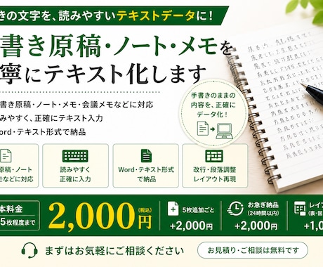 手書き原稿・ノート・メモを丁寧にテキスト化します イメージ1