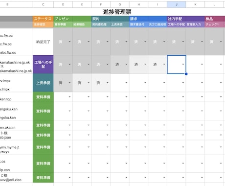 色で進捗が分かる、見やすい管理表を販売します 入力漏れや、今の進捗がイッパツで分かります！ イメージ2