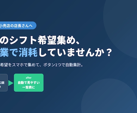 先着3名様｜シフト希望の集計を自動化します 毎月のシフト希望集め、手作業で消耗していませんか？ イメージ1