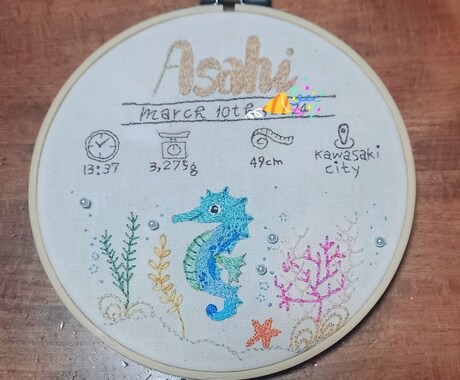 お子さまのメモリアル刺繍承ります 初めての絵、誕生日や身長体重など刺繍額で残しませんか？ イメージ2