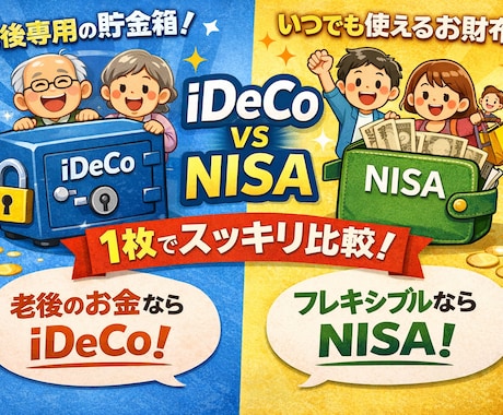 iDeCoとNISA、結局どっち？を説明します コツコツ貯金箱と自由に使える財布の違いを1枚で解説 イメージ1