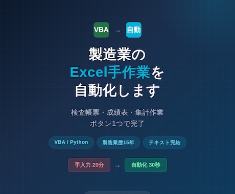 製造業のExcel手作業を自動化します 検査帳票・成績表・集計作業の自動化おまかせください イメージ1