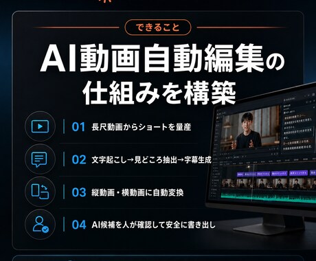 AIによる自動動画編集の環境を構築します 通常3万円→先着3名様5,000円（7/31まで） イメージ2