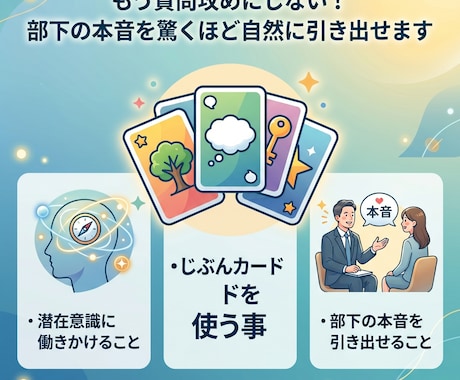 じぶんカードで潜在意識に届く1on1を体験できます もう質問攻めにしない！部下の本音を驚くほど自然に引き出せます イメージ2