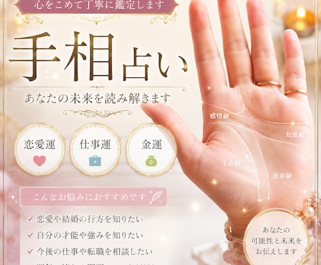 本格手相占いで未来診断いたします あなたの運命を手相で読み解きます恋愛・仕事・金運を丁寧に鑑定 イメージ1