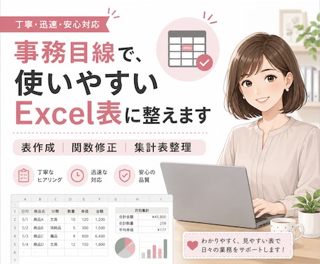 Excelの表作成・関数修正・集計表の整理をします イメージ1