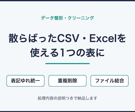 CSV・ExcelをPythonで一括整形します 表記ゆれ・重複・形式バラバラをPythonで一括整理します イメージ1