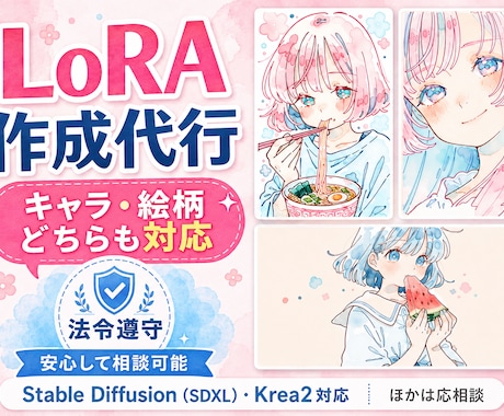 実績10件まで特別価格 画像LoRA作成代行します 思い通りのキャラ・画風固定 アニメ調・リアル調両方できます イメージ1