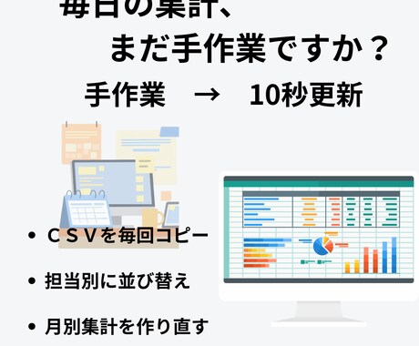 抽出CSVを見やすく再設計・自動集計します 会社システムの数字が見づらいと感じる方へ イメージ2