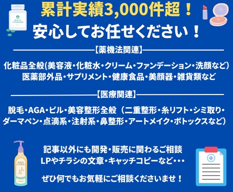 プロの薬機法管理者が薬機法に沿った原稿作成をします 【薬機法・医療広告ガイドライン対応◎】難しい案件もご相談を！ イメージ2
