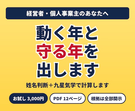 ミーニシ暦｜経営者の「動く年・守る年」を出します 姓名判断と九星気学で、3年分の運勢を計算で出します イメージ1