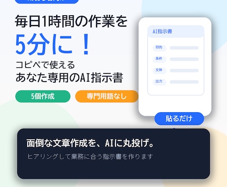 面倒な作業を半自動化！専用のAI指示書を作ります 毎日1時間の作業を5分に！AI初心者向け専用指示書を作成 イメージ1
