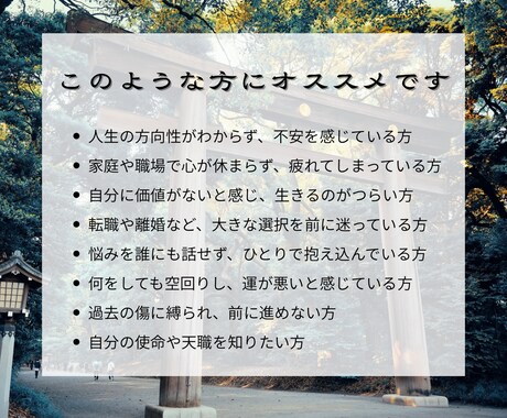 人生総合｜人生のどん底から光を見出します 特級霊視による、あなたの「これから」を明るく照らす鑑定 イメージ2