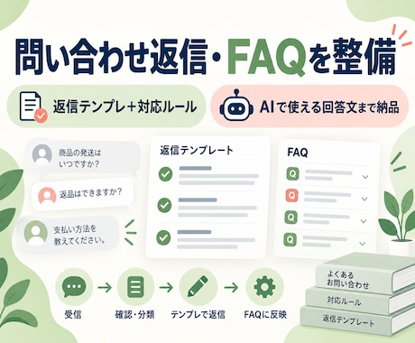 問い合わせ返信テンプレとFAQを整備します 対応ルールとAIで使える回答文までまとめます イメージ1