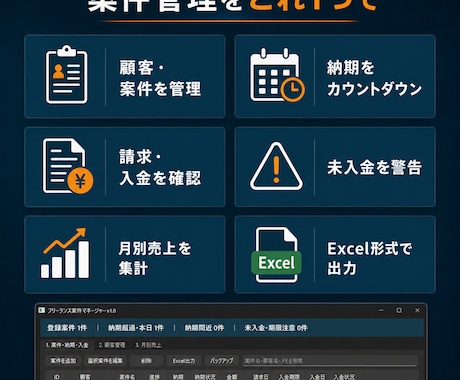 案件と入金をまとめて管理します 納期・請求・未入金を見える化するWindowsツール イメージ2
