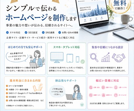 はじめての方も安心！格安でホームページを制作します 追加料金なし｜スマホ対応・SEO設定・公開サポート込み イメージ2