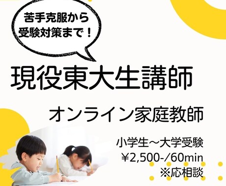 現役東大生講師が格安で教えます 指導経験豊富な現役東大生によるオンライン家庭教師！ イメージ1