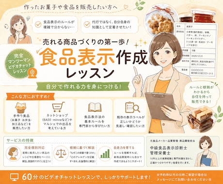 食品表示作成マンツーマンレッスンを行います イメージ1