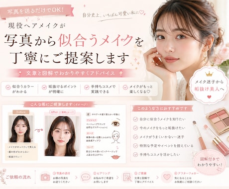 写真から似合うメイクを丁寧にご提案します 現役ヘアメイクが文章と図解でアドバイス イメージ1