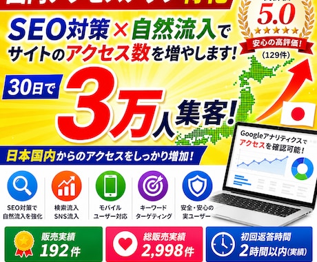 国内アクセスアップ特化｜30日で3万人集客します SEO対策×自然流入でサイトのアクセス数を増やします イメージ1