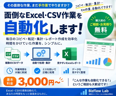 面倒なExcel・CSV作業を自動化します 毎日のExcel・CSV作業をもっとラクにします！ イメージ2