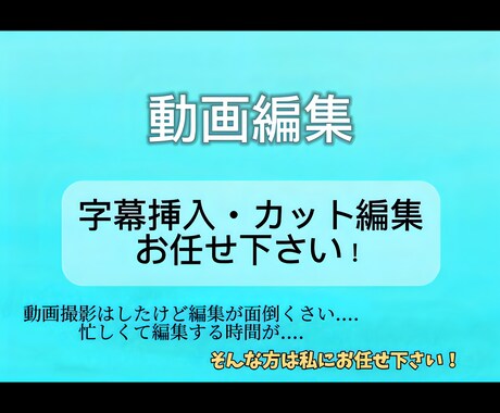 お手頃価格であなたの動画に字幕挿入・カットします もちろんどちらか1つの場合は安くなります！その他サービス有り イメージ1