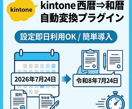 kintone西暦を和暦に変換プラグイン即納します 契約書や行政書類、kintoneの日付を令和・平成へ自動変換 イメージ1
