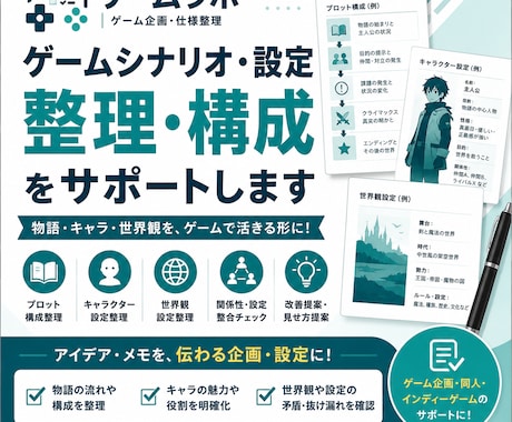 ゲームシナリオ・設定整理をサポートします アイデアをプロットや設定資料にまとめます イメージ1