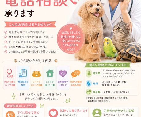 動物と✨幸せに✨暮らすための電話相談を承ります 現役獣医師が、お悩みや不安をお電話で丁寧にお伺いします イメージ1