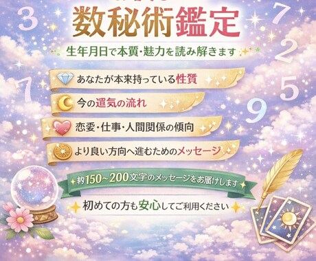 500円！生年月日で数秘術占い鑑定します 恋愛・仕事・人間関係の悩みを数秘術で読み解きます イメージ2