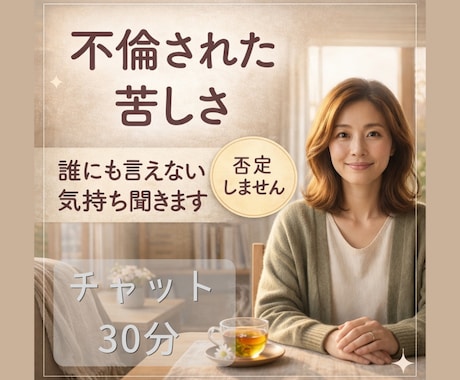 不倫された苦しさ誰にも言えない気持ち聞きます 内容がまとまっていなくても大丈夫です。 イメージ1