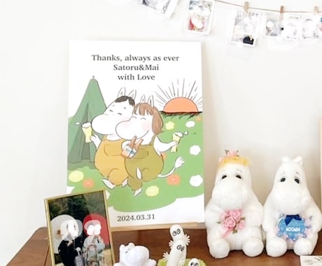 ムーミン風ウェルカムボード描きます ムーミン風でおふたりの似顔絵