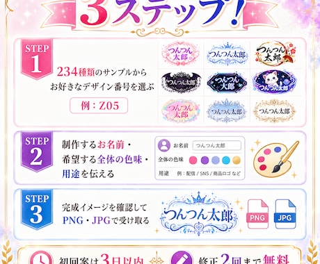 234種類から選べるネームロゴを制作します 豊富なデザインから選んで、お名前入りで制作します イメージ2