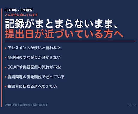 看護過程・実習記録を提出できる形にします ICU10年×専門看護師課程の私が記録を提出できる形にします イメージ2