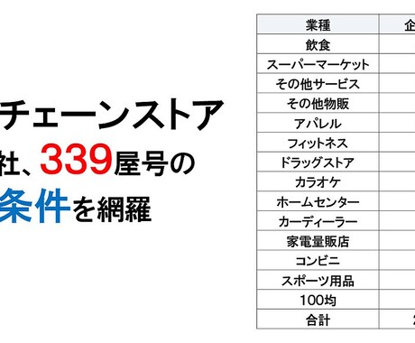 チェーンストアの出店条件をエクセルに纏めています リーシング用　２２４社　３３９屋号 イメージ2