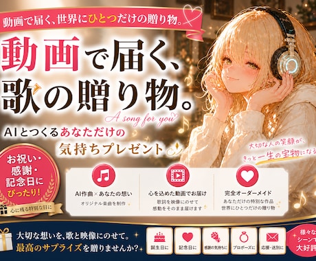複数AIと作る【没入歌詞】ソングを贈ります AIと人が作る、あなただけのオリジナルソングを届けます イメージ1