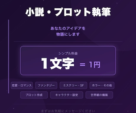 オリジナル小説・プロットを執筆します 1文字1円・あなたのアイデアを物語にします イメージ1