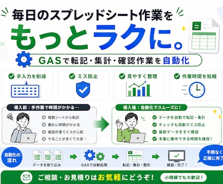 スプレッドシート×GASで手作業を自動化します 転記・集計・通知・入力チェックなど、事務作業をラクにします イメージ2