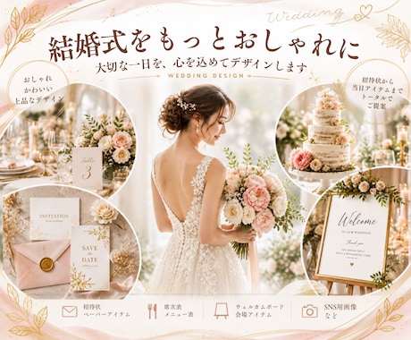 結婚式のペーパーアイテムを制作します 席次表やメニュー表を統一感あるデザインにします イメージ1